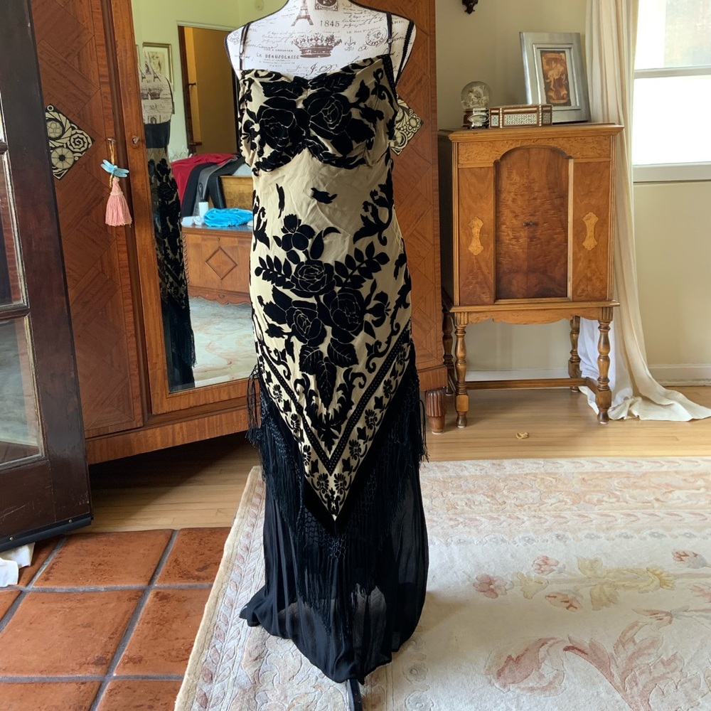 Black & Cream Silk burnout Velvet Dress